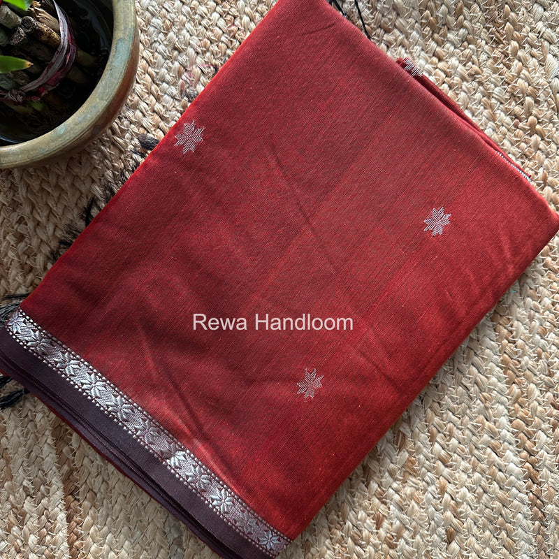 Maheshwari Rust Silver Butti Saree BSS011