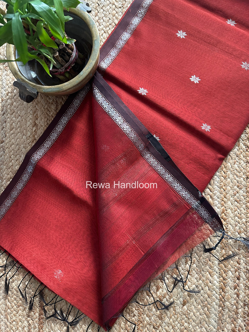 Maheshwari Rust Silver Butti Saree BSS011