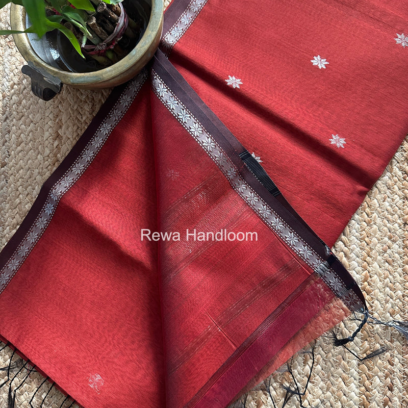 Maheshwari Rust Silver Butti Saree BSS011