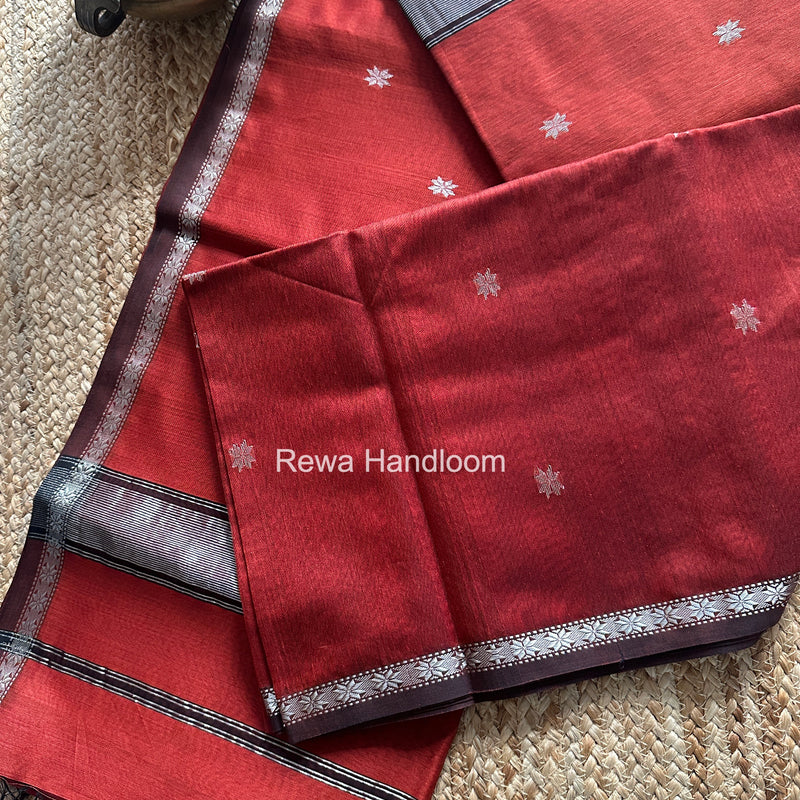 Maheshwari Rust Silver Butti Saree BSS011