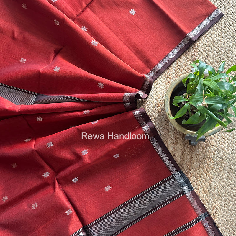Maheshwari Rust Silver Butti Saree BSS011