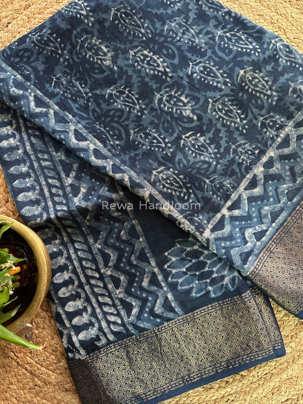  Indigo Cotton Print Saree