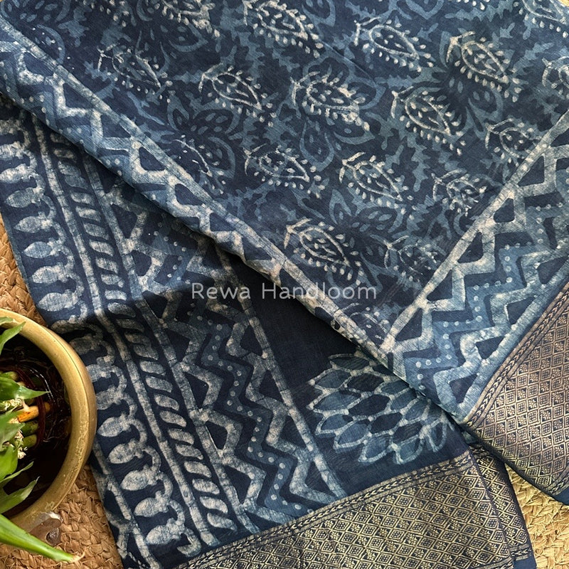  Indigo Cotton Print Saree