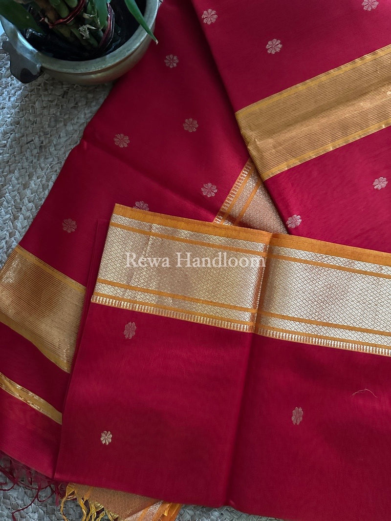 Maheshwari Red Zari Butti Saree SW020