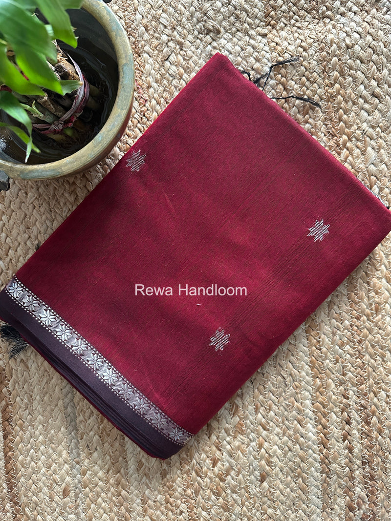 Maheshwari Maroon Silver Butti Saree BSS08