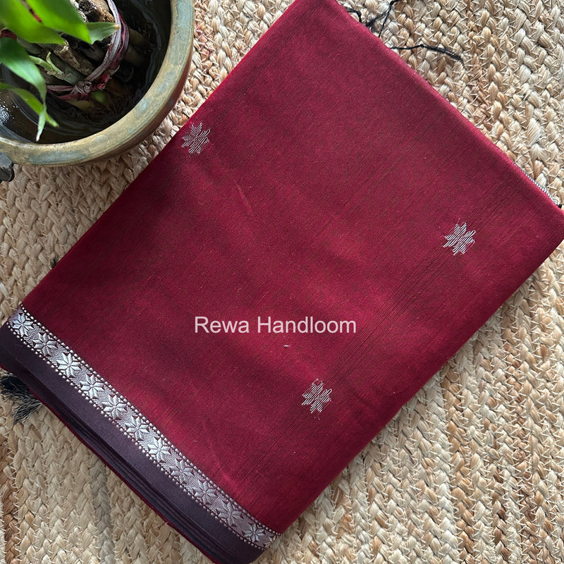 Maheshwari Maroon Silver Butti Saree BSS08