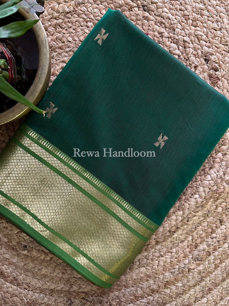 Maheshwari Green Zari Butti Saree SW021