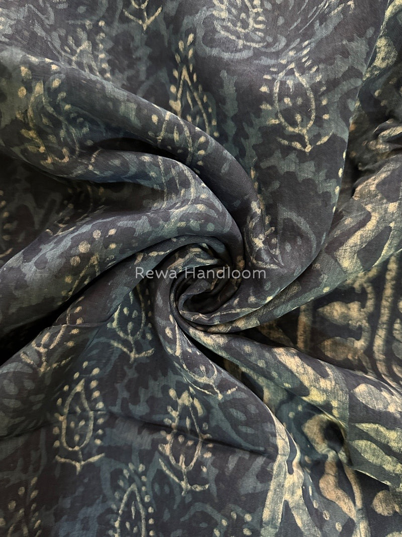 Blue Indigo Cotton Print Saree MIND07