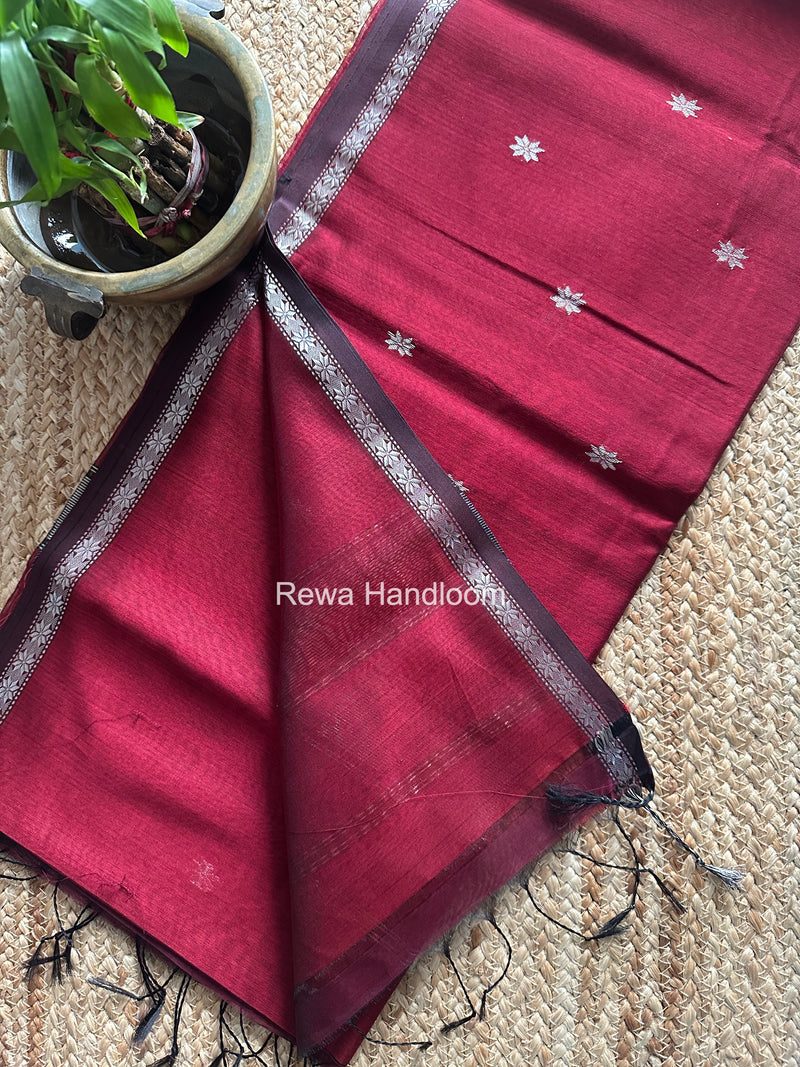 Maheshwari Maroon Silver Butti Saree BSS08