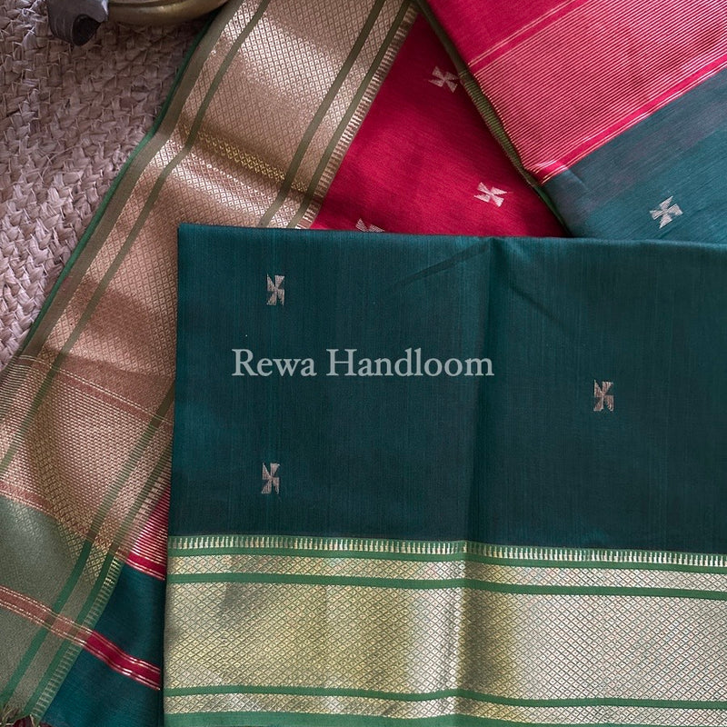 Maheshwari Green Zari Butti Saree SW021