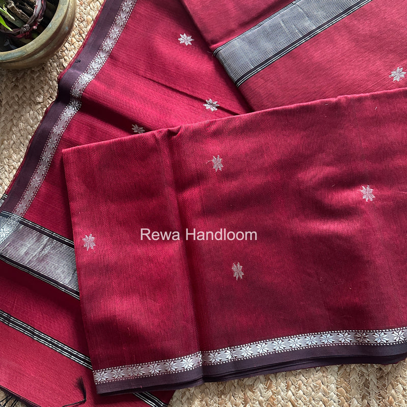 Maheshwari Maroon Silver Butti Saree BSS08