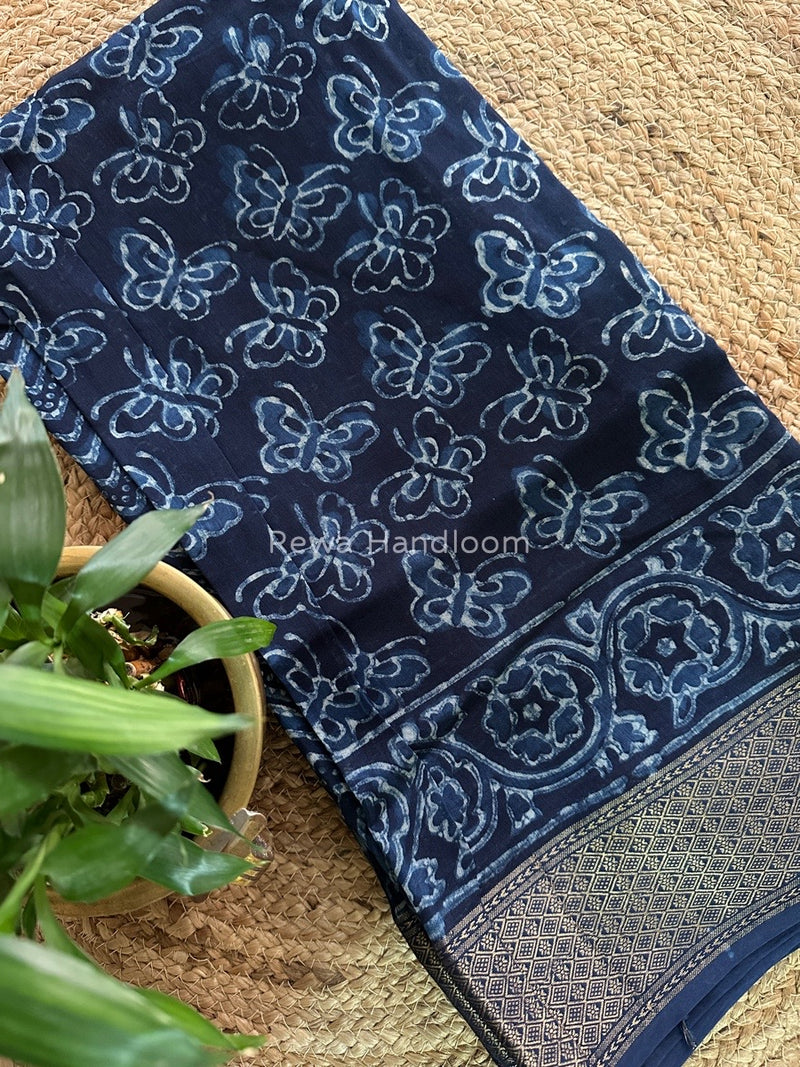 Blue Indigo Cotton Print Saree MIND08