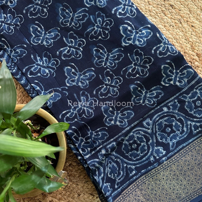 Blue Indigo Cotton Print Saree MIND08
