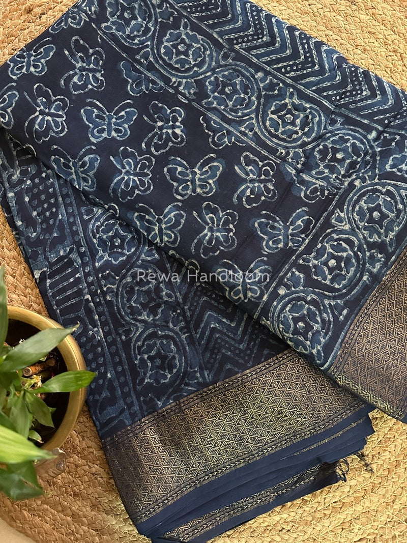 Indigo Cotton Print Saree