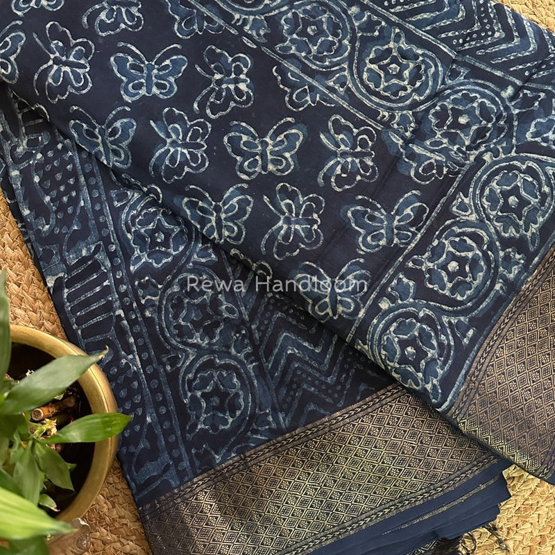 Indigo Cotton Print Saree