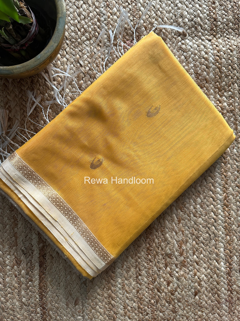 Golden Yellow Zari Butti Maheshwari Saree CBGS07
