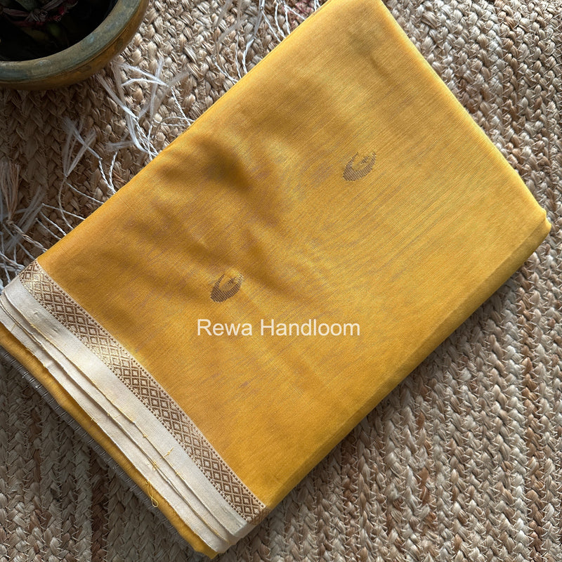 Golden Yellow Zari Butti Maheshwari Saree CBGS07