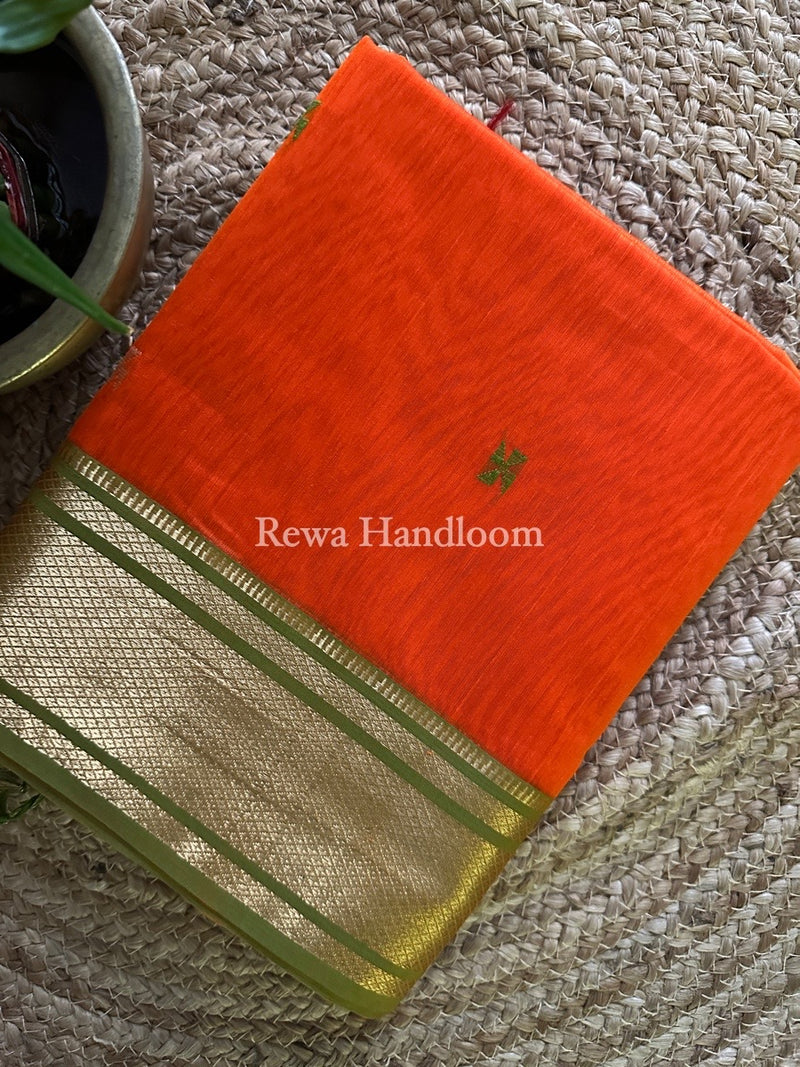 Maheshwari Orange Zari Butti Saree SW026