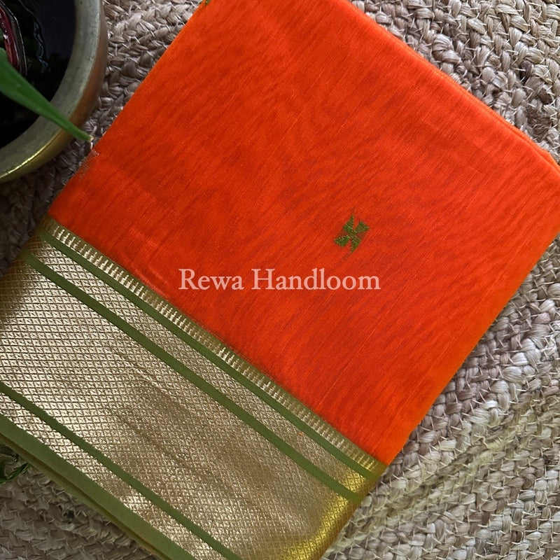 Maheshwari Orange Zari Butti Saree SW026