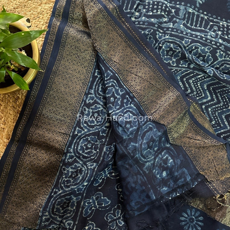 Blue Indigo Cotton Print Saree MIND08