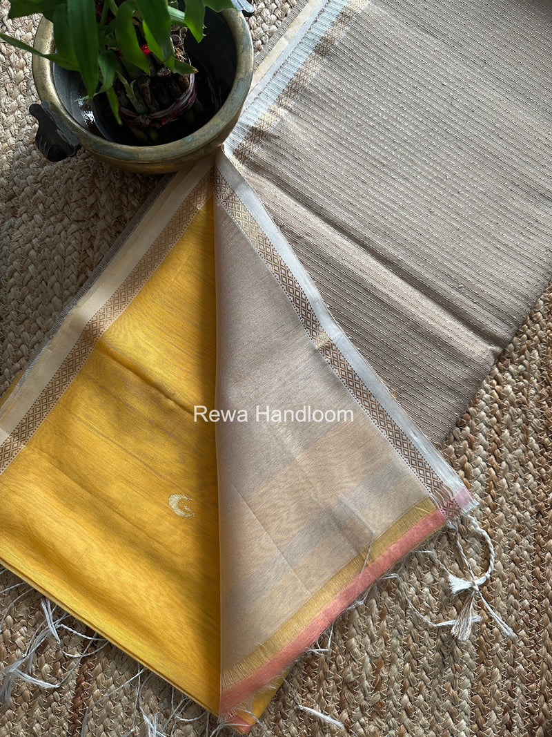 Golden Yellow Zari Butti Maheshwari Saree CBGS07
