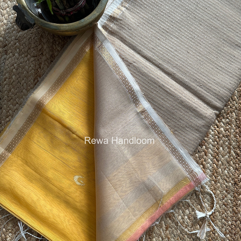 Golden Yellow Zari Butti Maheshwari Saree CBGS07