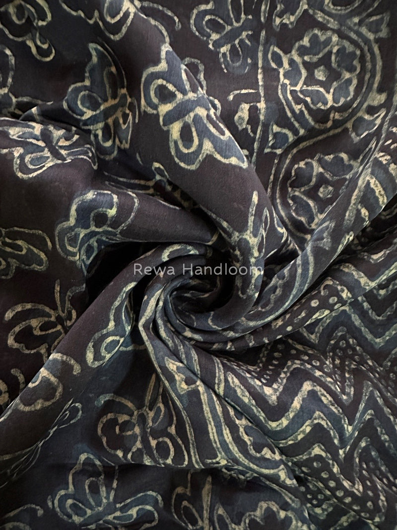 Blue Indigo Cotton Print Saree MIND08