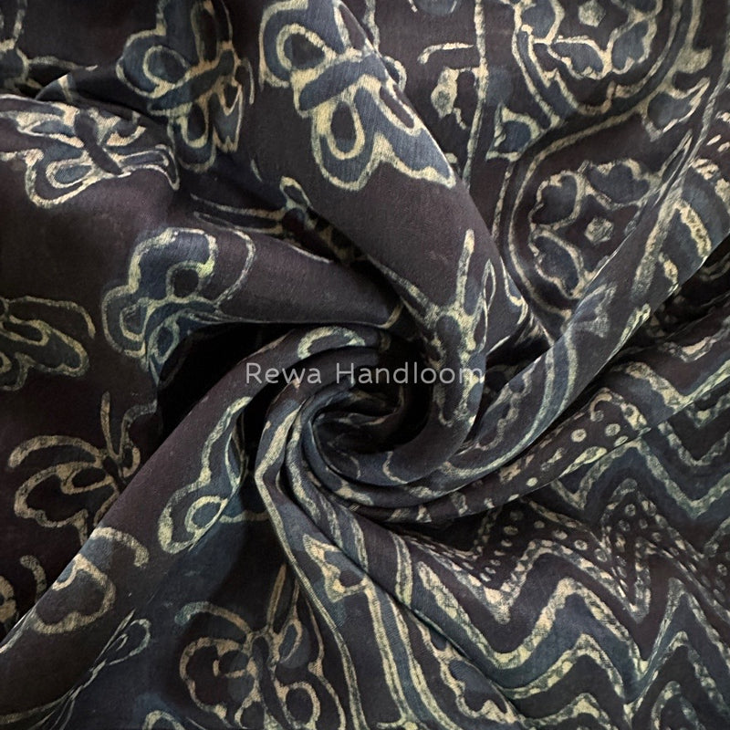 Blue Indigo Cotton Print Saree MIND08