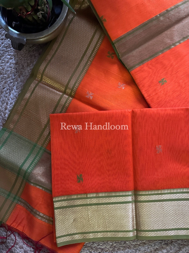 Maheshwari Orange Zari Butti Saree SW026