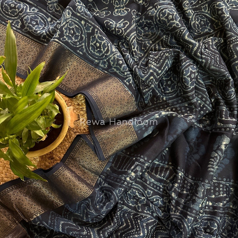 Blue Indigo Cotton Print Saree MIND08