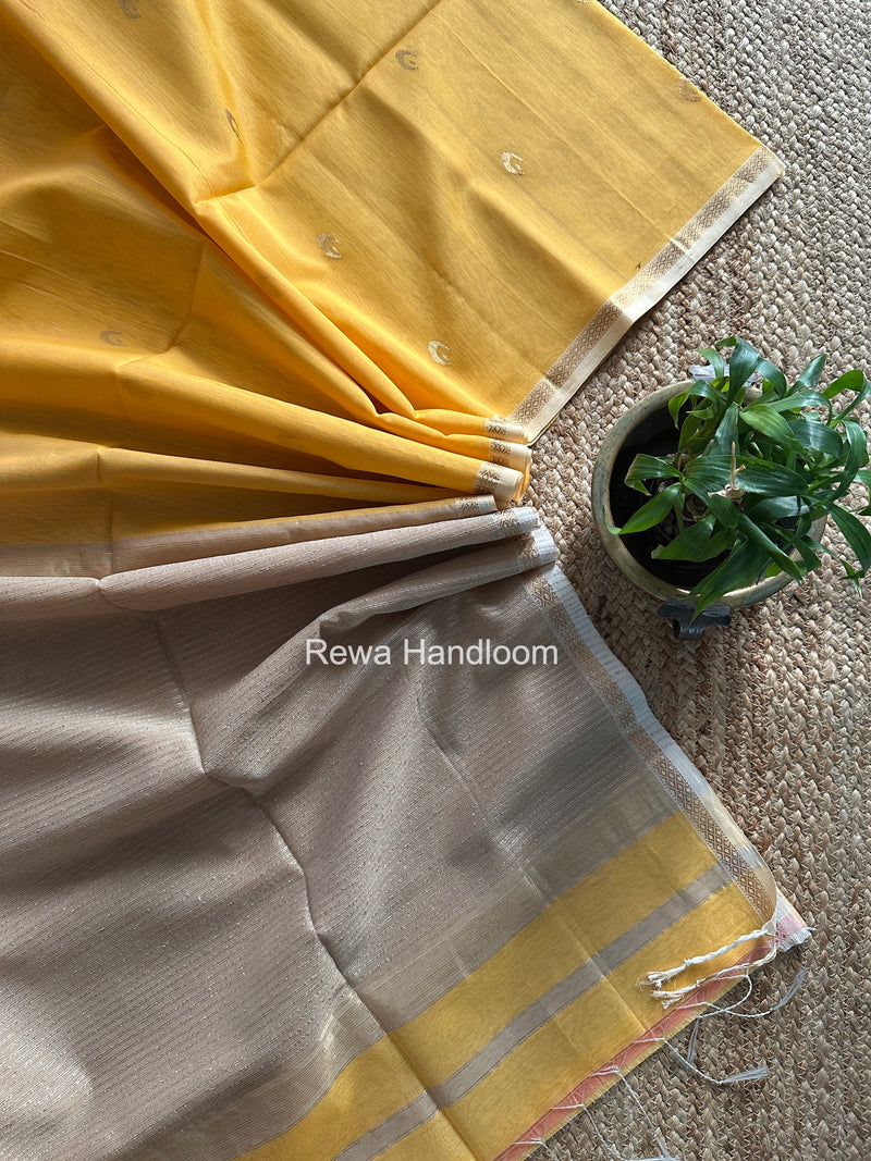 Golden Yellow Zari Butti Maheshwari Saree CBGS07