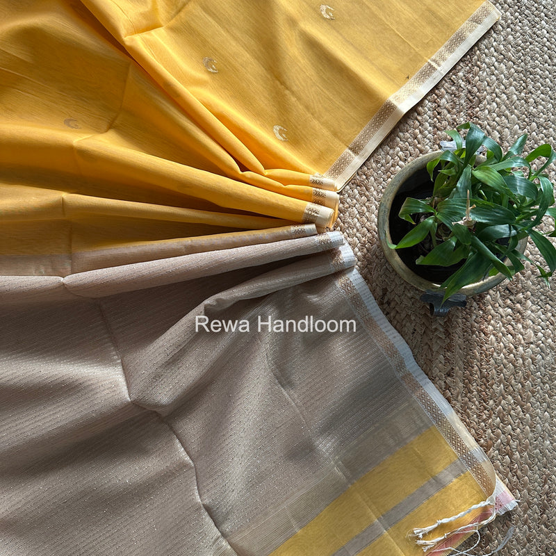 Golden Yellow Zari Butti Maheshwari Saree CBGS07