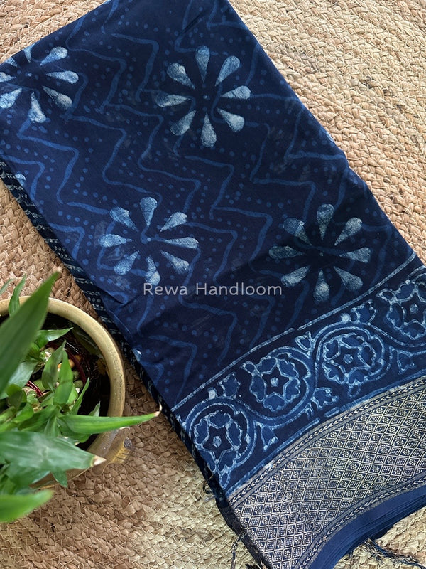  Indigo Cotton Print Saree