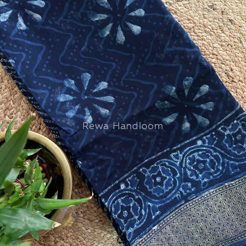  Indigo Cotton Print Saree