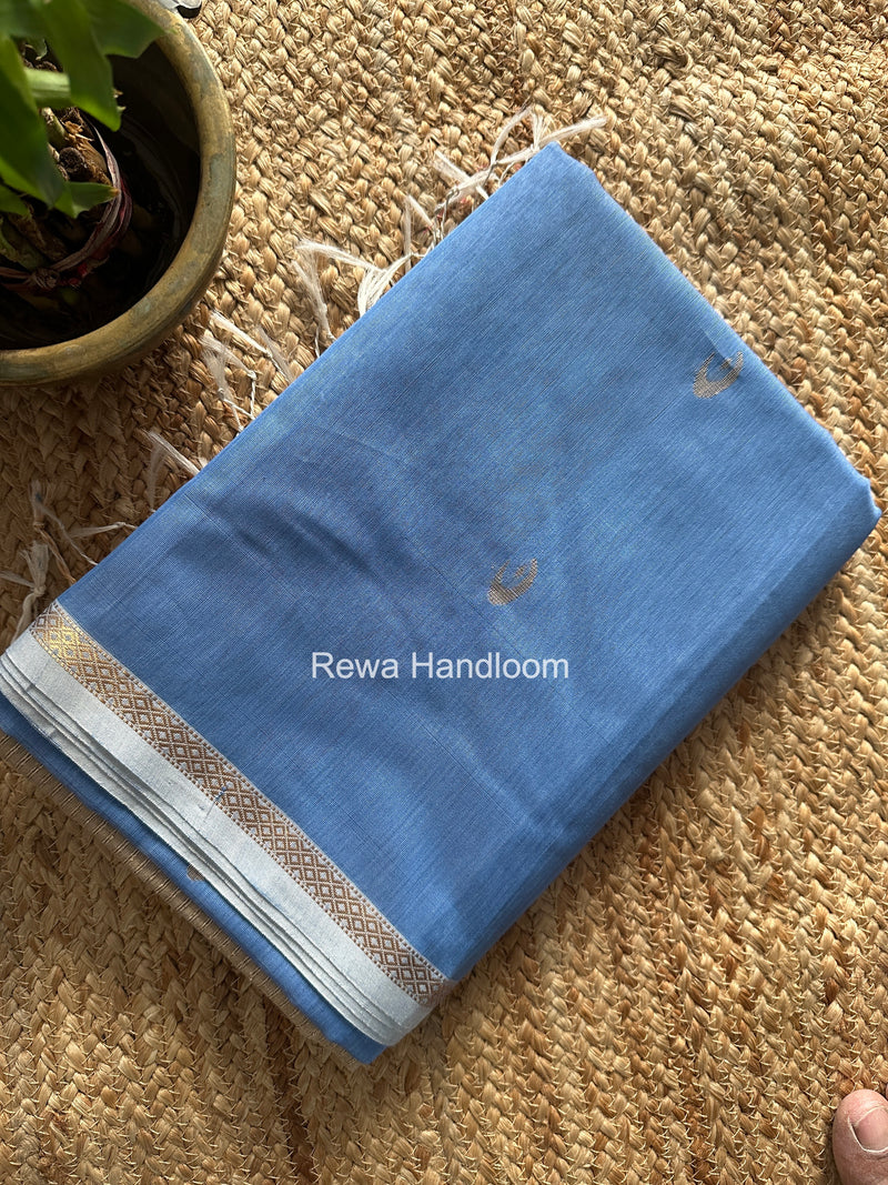 Sky Blue Zari Butti Maheshwari Saree CBGS06