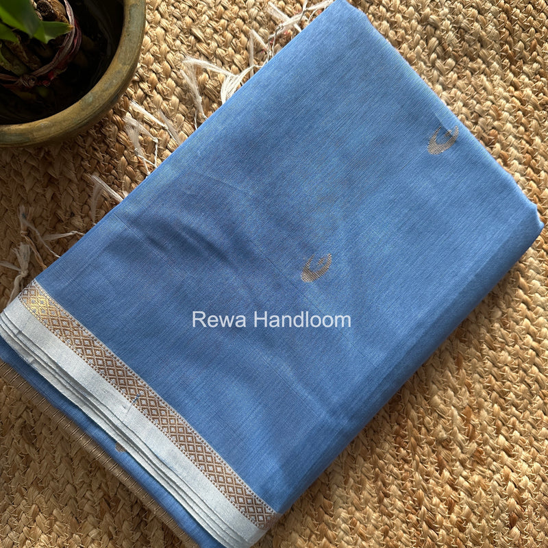 Sky Blue Zari Butti Maheshwari Saree CBGS06