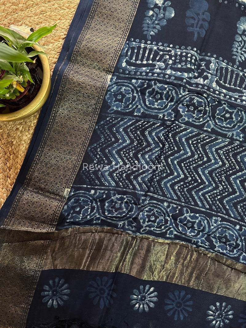 Blue Indigo Cotton Print Saree MIND06