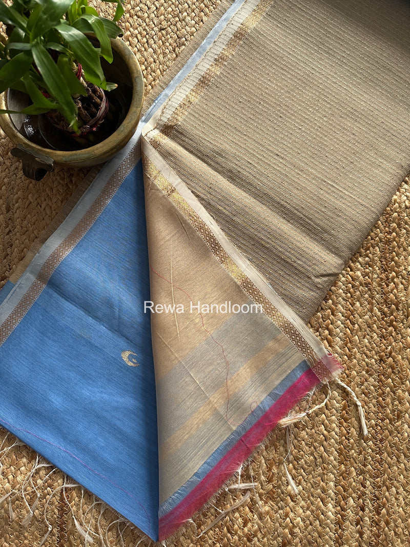 Sky Blue Zari Butti Maheshwari Saree CBGS06
