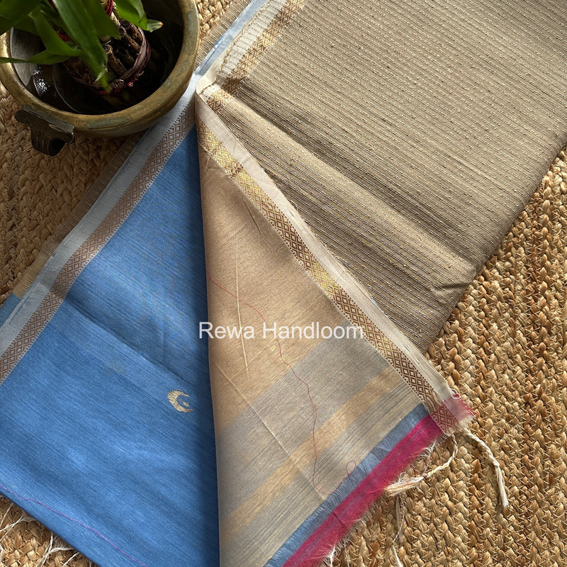 Sky Blue Zari Butti Maheshwari Saree CBGS06