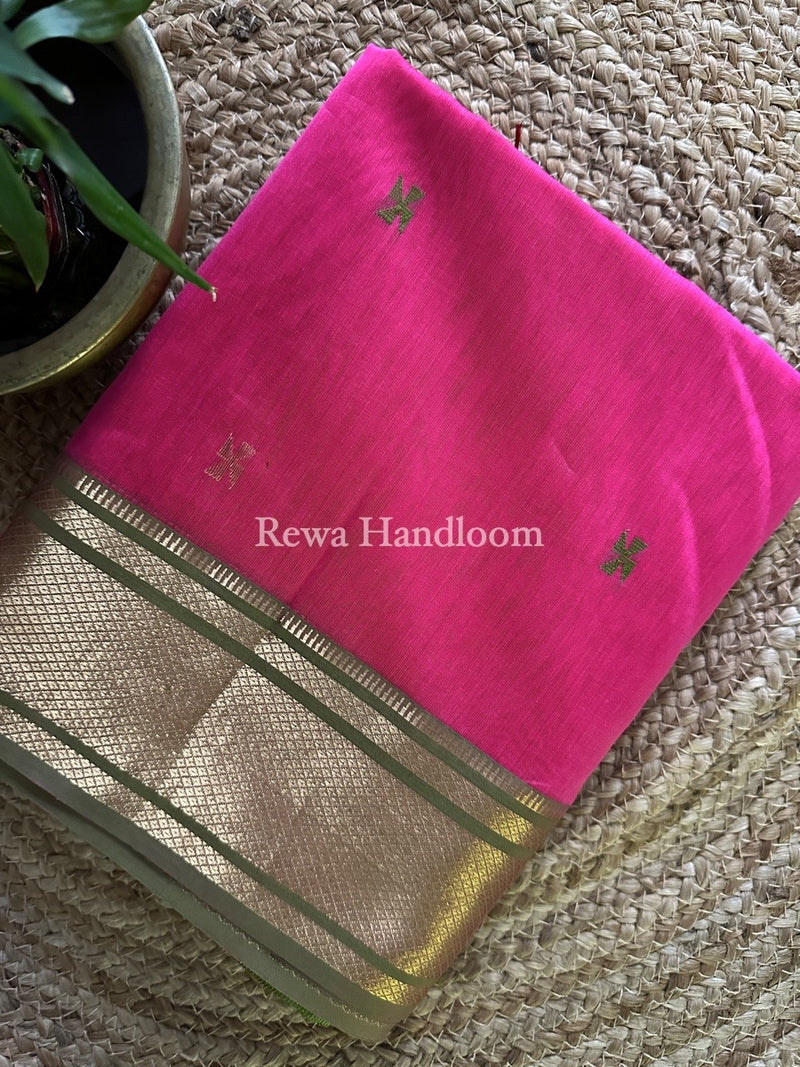 Maheshwari Pink Zari Butti Saree SW024