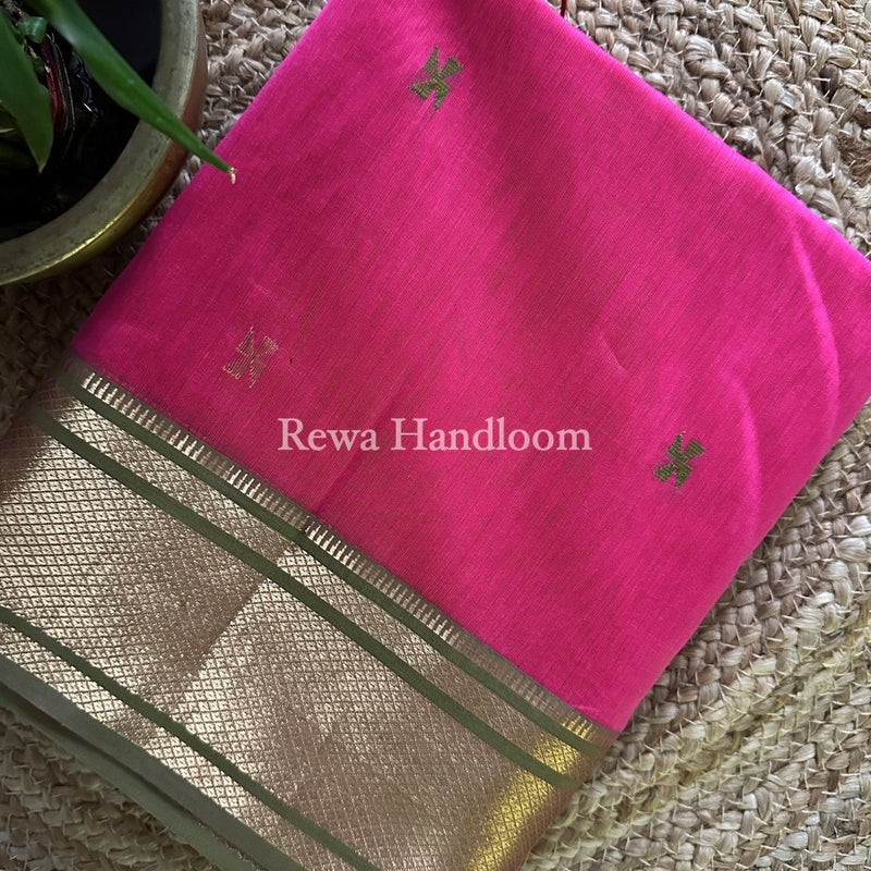 Maheshwari Pink Zari Butti Saree SW024