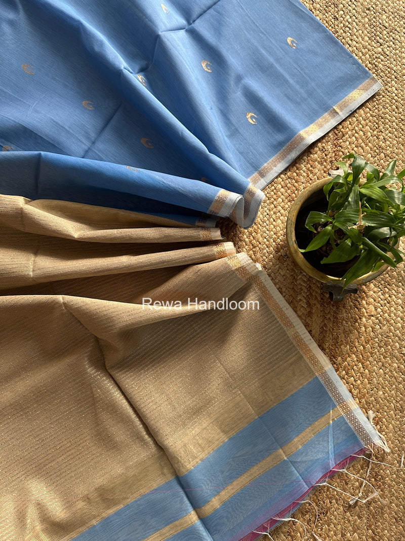 Sky Blue Zari Butti Maheshwari Saree CBGS06