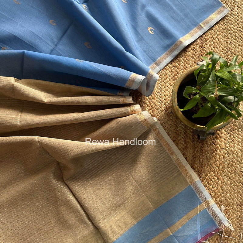 Sky Blue Zari Butti Maheshwari Saree CBGS06