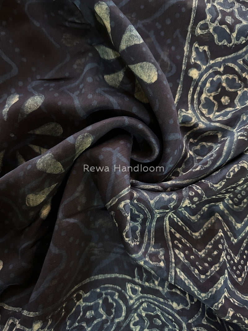 Blue Indigo Cotton Print Saree MIND06