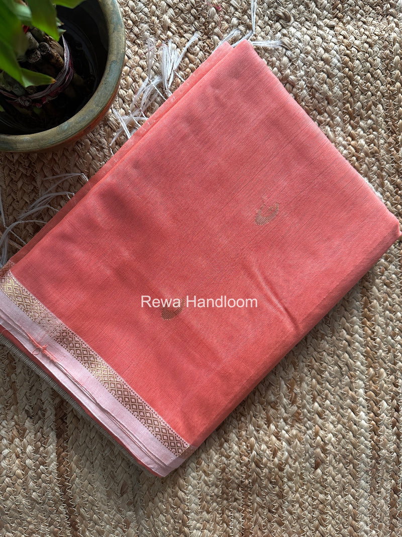 Carrot Peach Zari Butti Maheshwari Saree CBGS05