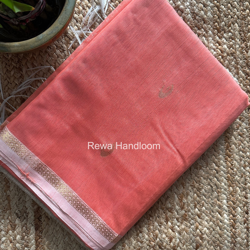 Carrot Peach Zari Butti Maheshwari Saree CBGS05