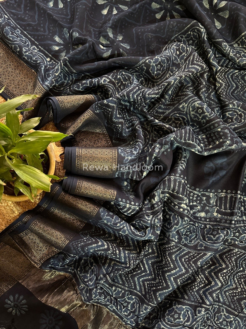 Blue Indigo Cotton Print Saree MIND06