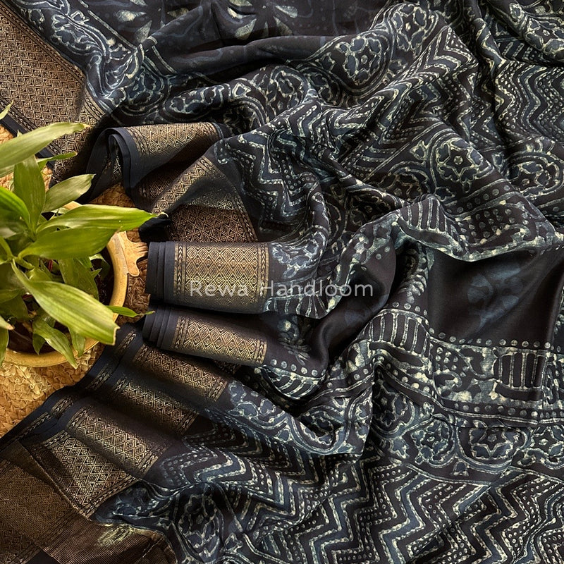 Blue Indigo Cotton Print Saree MIND06