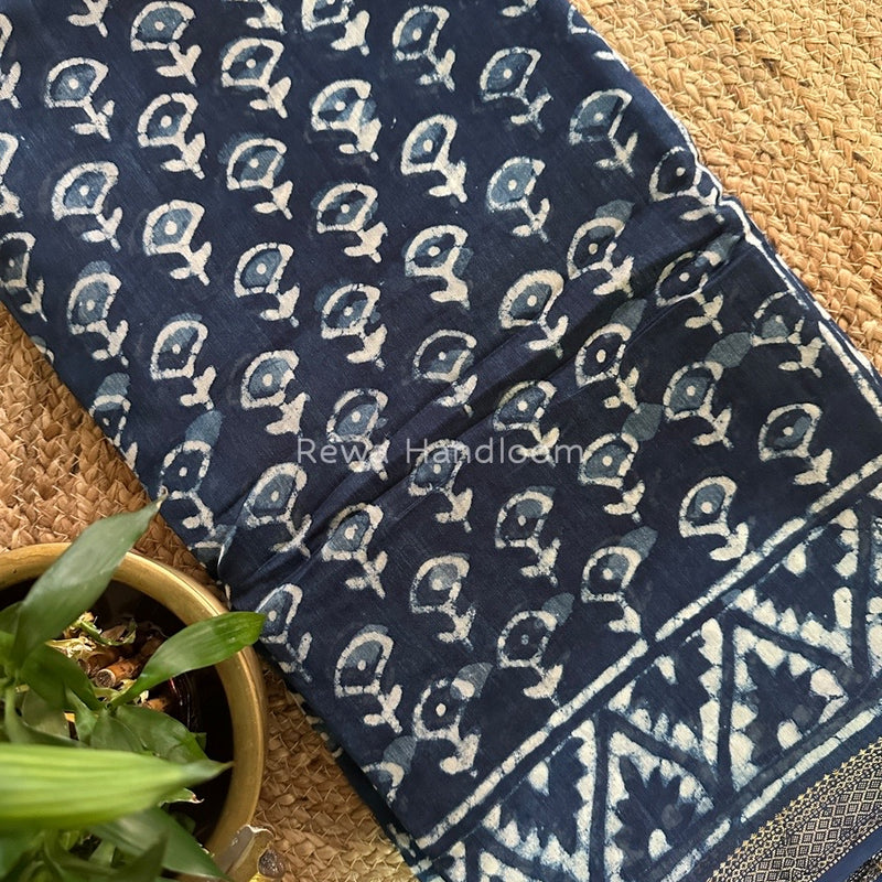 Blue Indigo Cotton Print Saree MIND05
