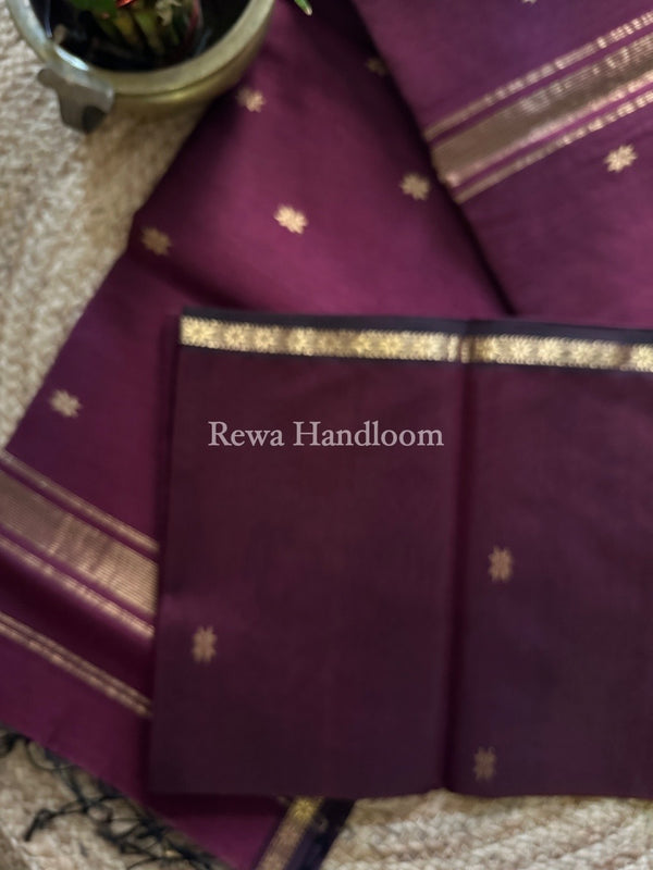 Wine Zari Butti Maheshwari Saree SBS0046